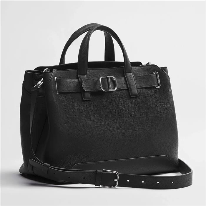 DIOR Normandie Small Tote Bag Black Grained Leather Crossbody