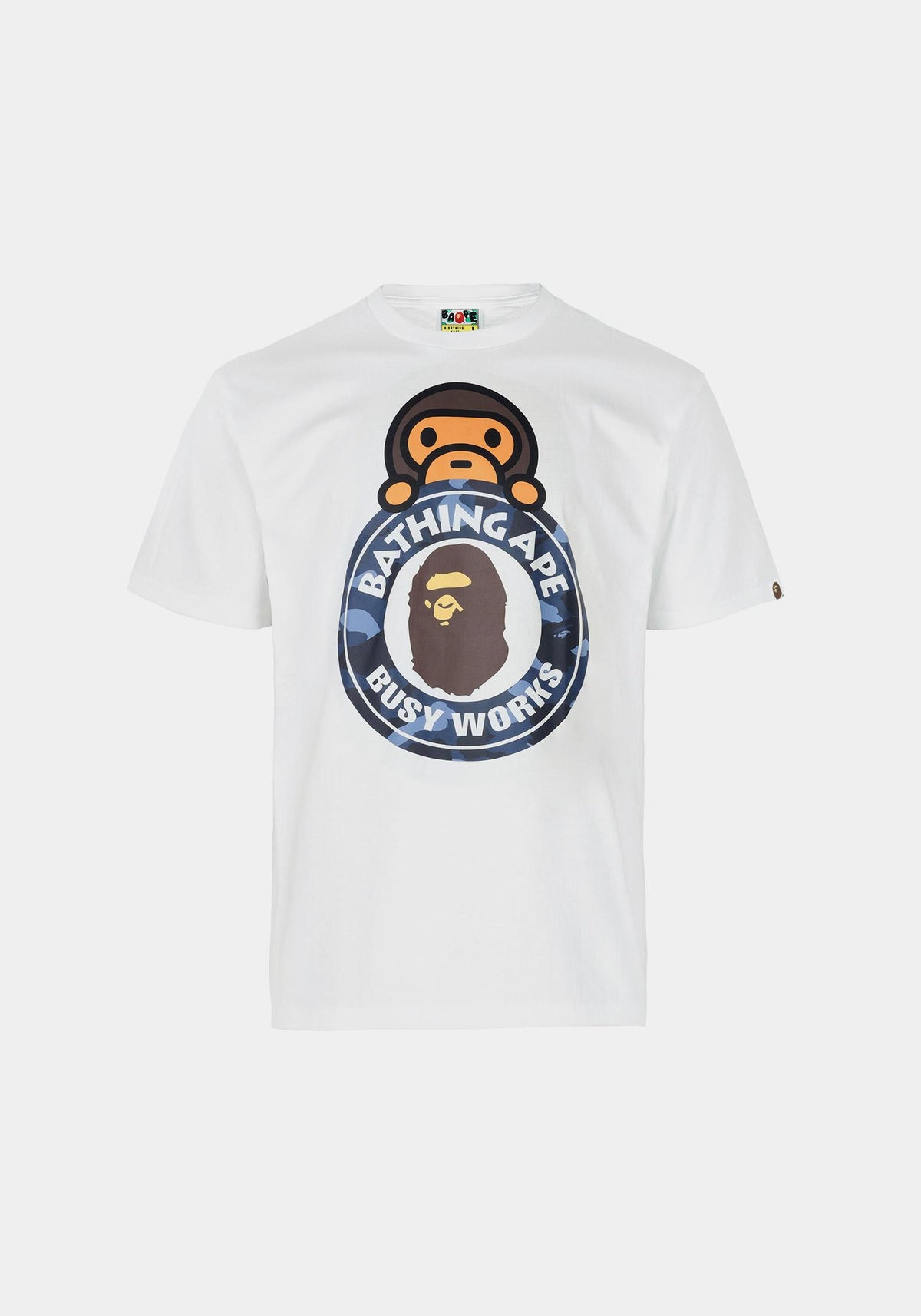 BAPE White Navy Camo Milo On Busy Works T-Shirt 002 TEM 301007M