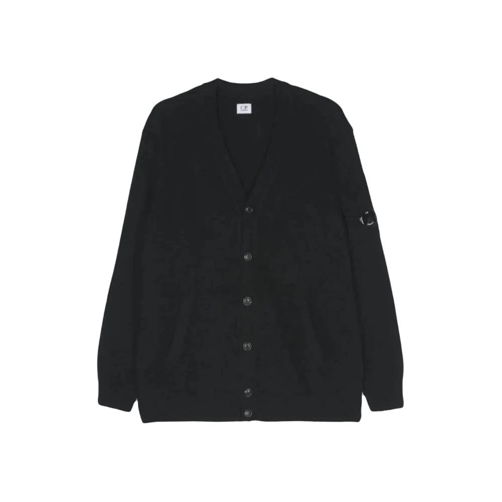 CP Company Black V-Neck Lens Badge Cardigan for Men