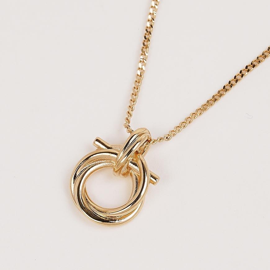 Ferragamo Gancini Pendant Necklace for Women Gold Tone