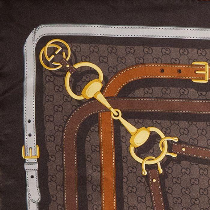 GUCCI Dark Brown GG Print Silk Twill Jacquard Square Scarf