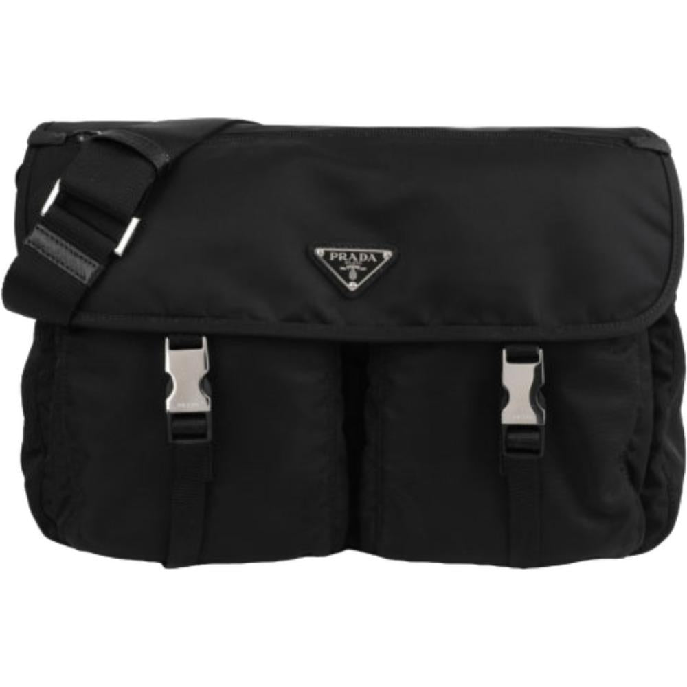 PRADA Black Tessuto Triangle Logo Large Crossbody Shoulder Bag