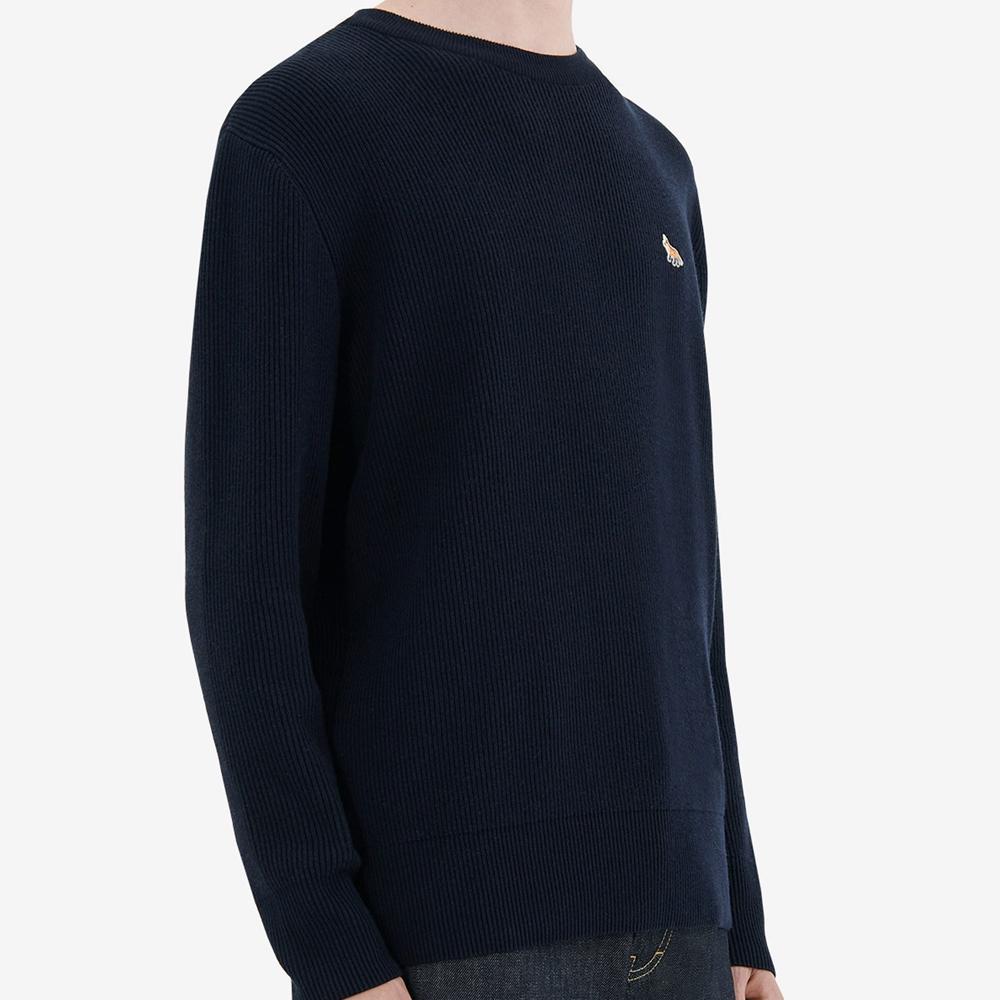 Maison Kitsune Fox Logo Ribbed Knit Sweater Navy IM00511KT1064 P481