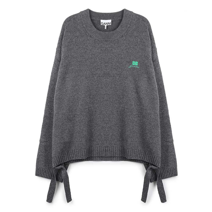GANNI Grey Wool Blend Crewneck Knit Sweater K2632 220