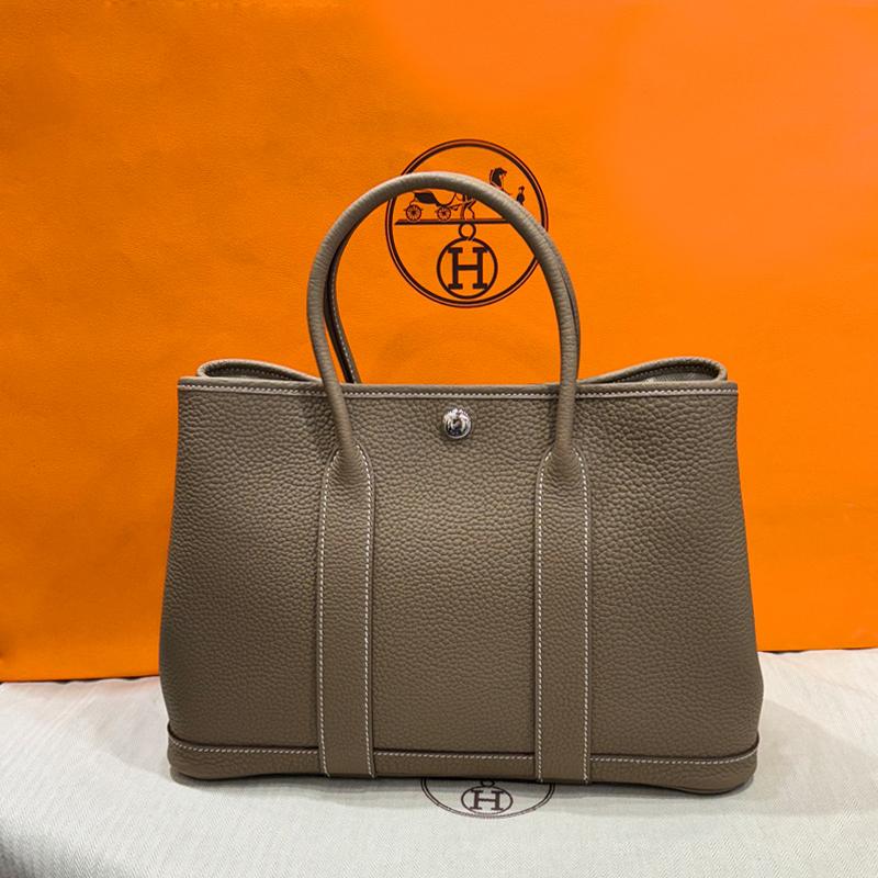 HERMES Garden Party Tote Bag Etoupe Negonda Leather Palladium Hardware 30