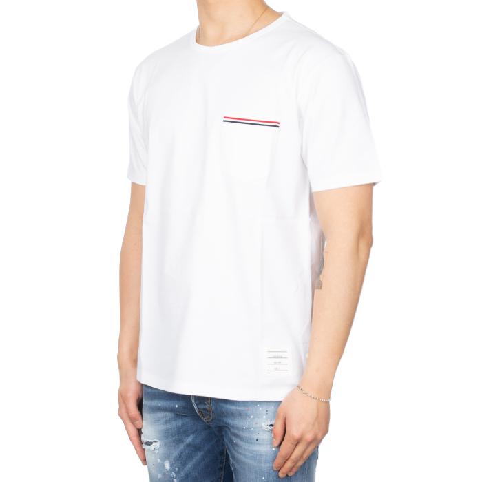 THOM BROWNE Tricolor Stripe Pocket T-Shirt White Men’s