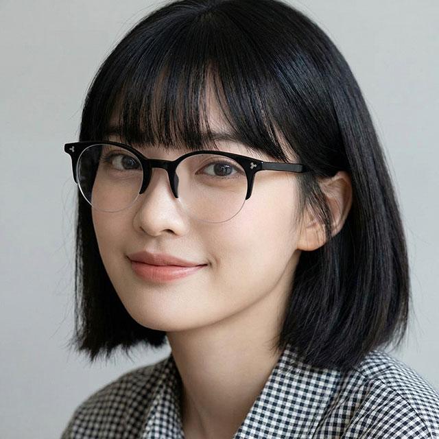 BALLY Round Semi-Rim Eyeglass Frames Unisex Half-Horn Style BY5018 001