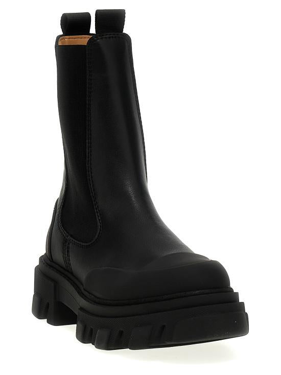 GANNI Black Leather Ankle Boots S3238099 BLACK DOM