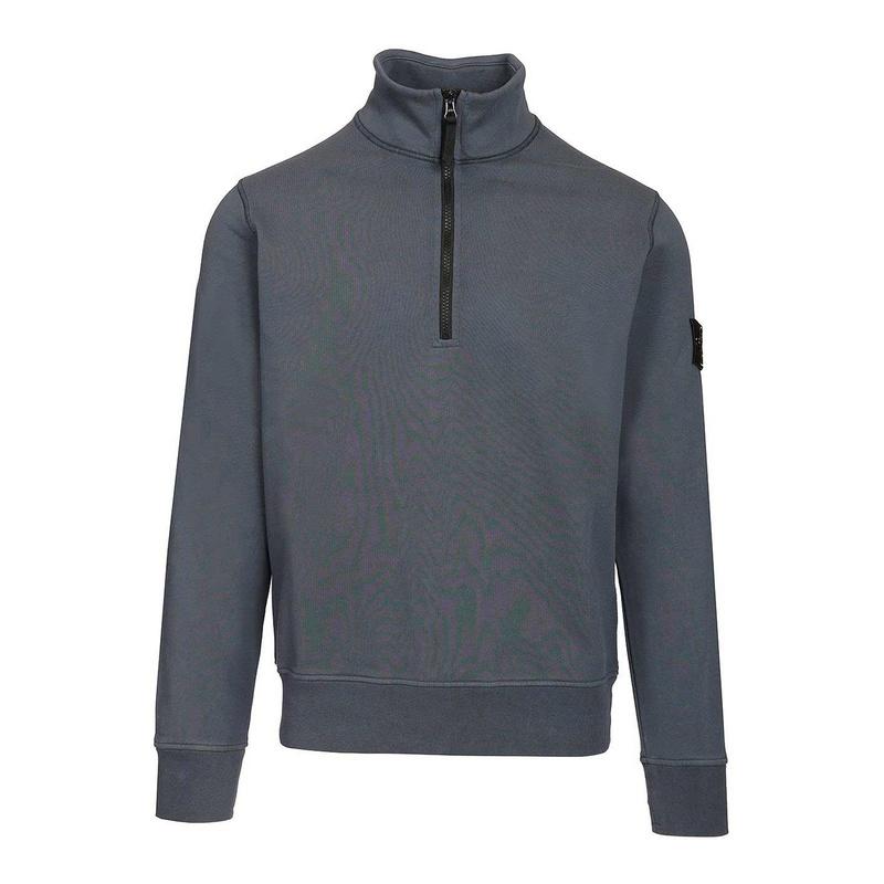 STONE ISLAND Cotton Fleece Half-Zip Sweatshirt Navy