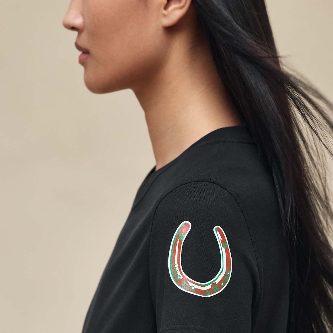 HERMES Printed Straight Short Sleeve Cotton T-Shirt Noir