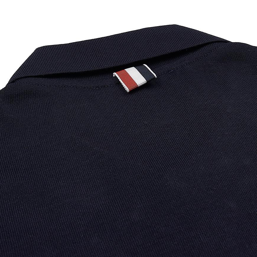 THOM BROWNE Lightweight Short Sleeve Polo T-Shirt Navy Cotton