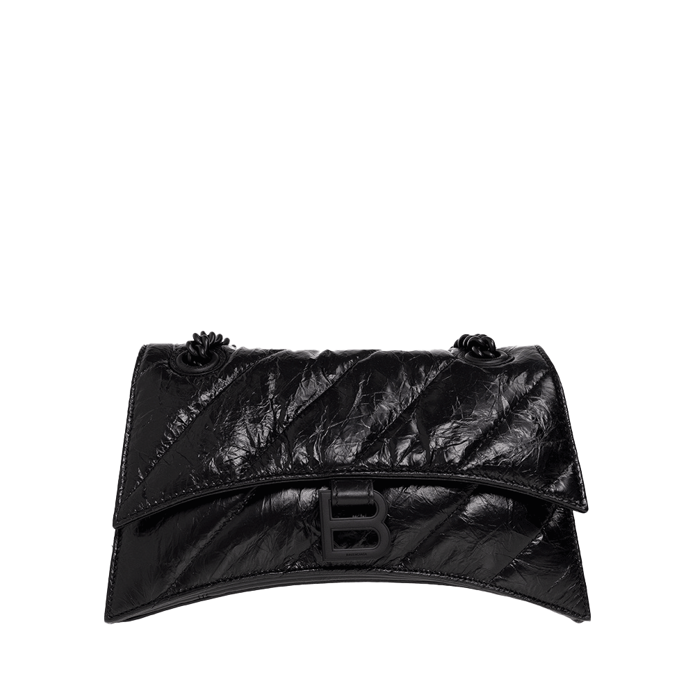 BALENCIAGA Quilted Crush Small Chain Shoulder Bag Black Leather