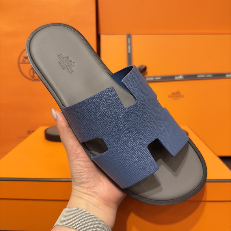 HERMES Izmir Epsom Calfskin Blue Gray Two-Tone Men’s Sandals