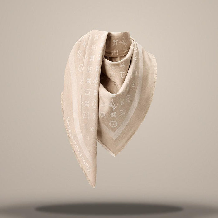 Louis Vuitton Monogram Denim Shawl Beige Scarf