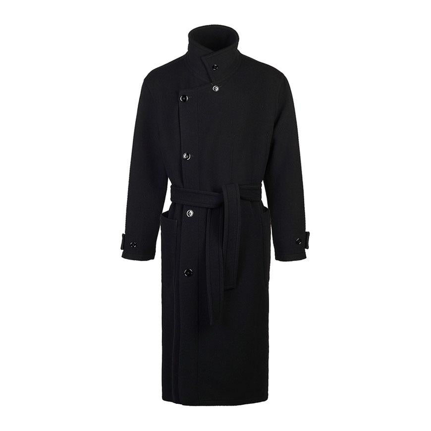 Lemaire Unisex Wrap Double-Breasted Wool Coat Black