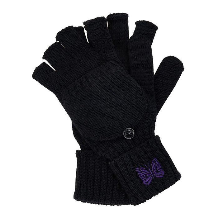 NEEDLES Men’s Merino Wool Convertible Knit Gloves RW062 BLACK