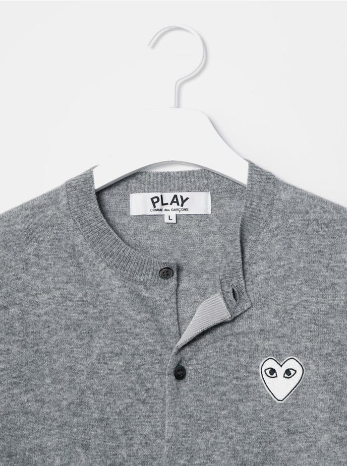 Comme des Garcons Grey Cardigan with White Heart Patch Unisex Knit