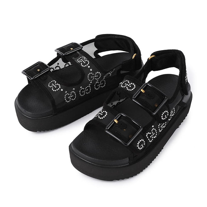 GUCCI Crystal GG Logo Sandals Black Women’s