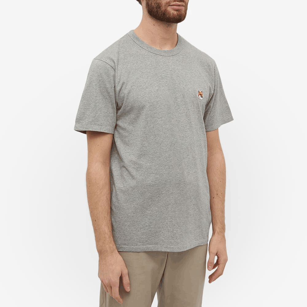 Maison Kitsune Fox Head Logo Short Sleeve T-Shirt for Men Gray Cotton