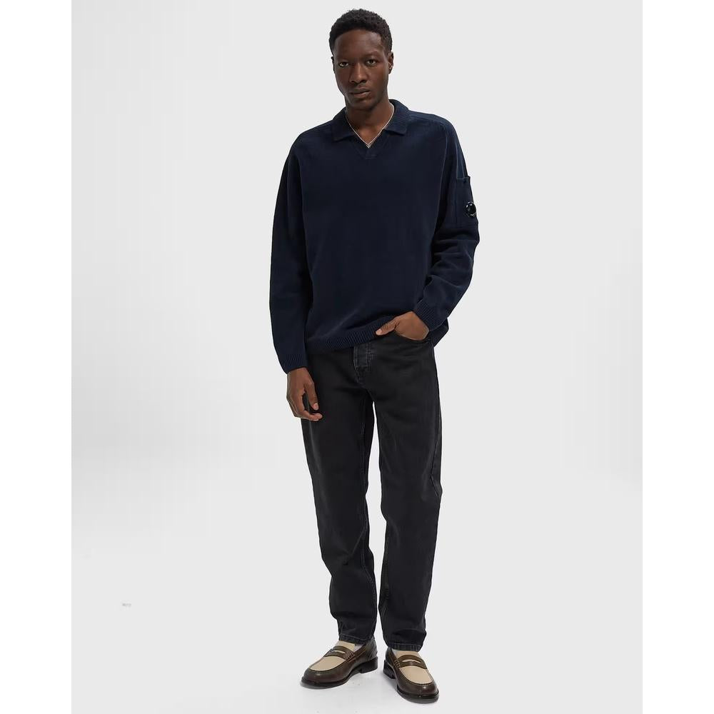 CP Company Cotton Chenille V-Neck Polo Knit Sweater for Men