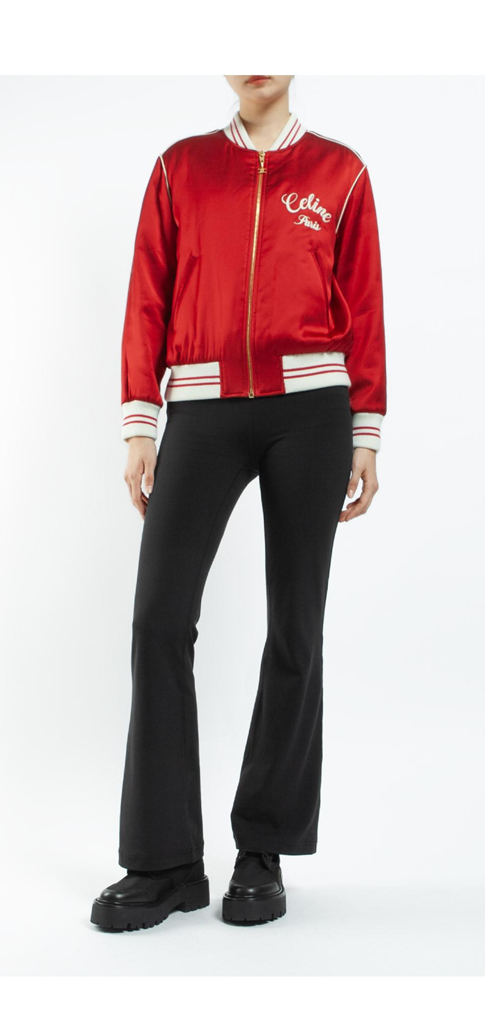 CELINE Embroidered Logo Satin Teddy Bomber Jacket