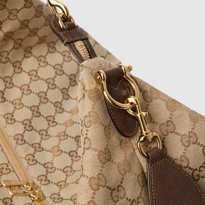 GUCCI Brera Large Crossbody Bag Beige GG Canvas Leather Trim