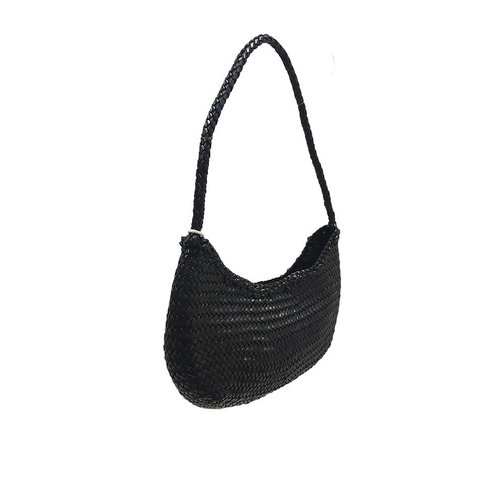 Dragon Diffusion Nova Luna Woven Leather Shoulder Bag for Women 8020 BLACK