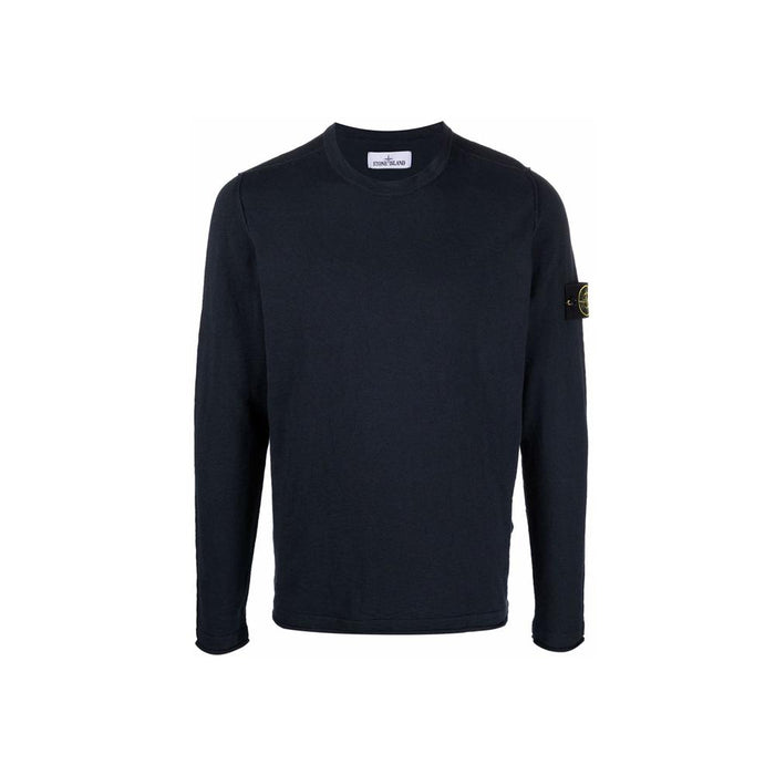 STONE ISLAND Navy Round Neck Knit Sweater with Patch 7615502B0 V0020