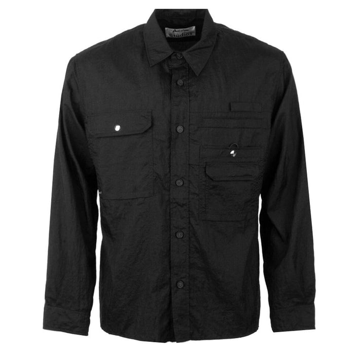 Acne Studios Nylon Pocket Oversized Shirt Black Men's Long Sleeve