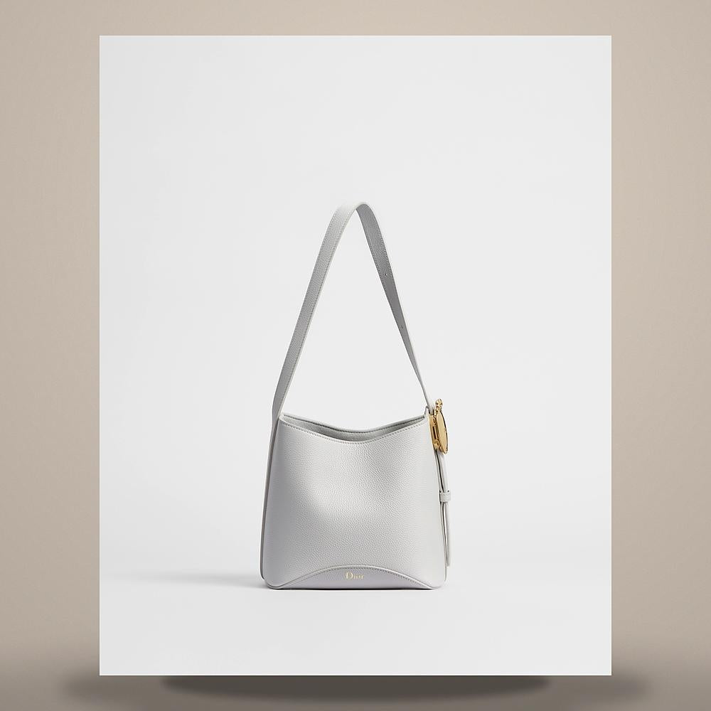 DIOR Medallion Bucket Bag Small Gray Pietro Grained Calfskin Cros M1531QUQW M68G
