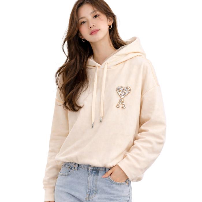 AMI Women's Crystal Heart Logo Pullover Hoodie USW221 PA0018 268