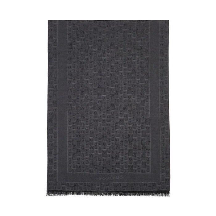 Ferragamo Gancini Monogram Wool Silk Scarf Black Men