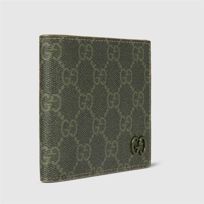 GUCCI GG Canvas Bifold Wallet Brown Leather Trim Men's