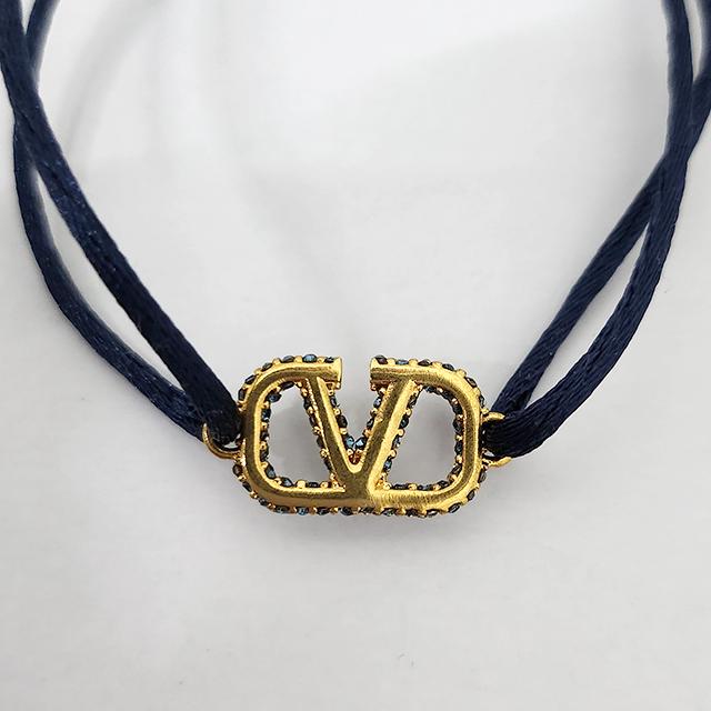 VALENTINO V Logo Crystal Knot Bracelet Navy Unisex