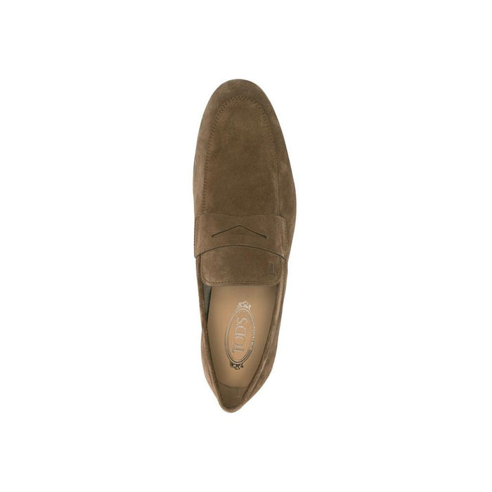Tods Brown Suede Penny Loafers Men’s Moccasin Style