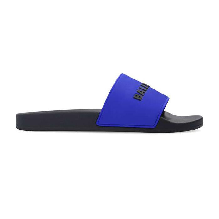 BALENCIAGA Embossed Logo Pool Slide Sandals Navy Rubber Men