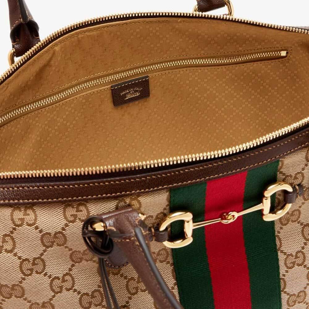 GUCCI Borsetto Large Boston Bag Tote Brown Leather Handbag