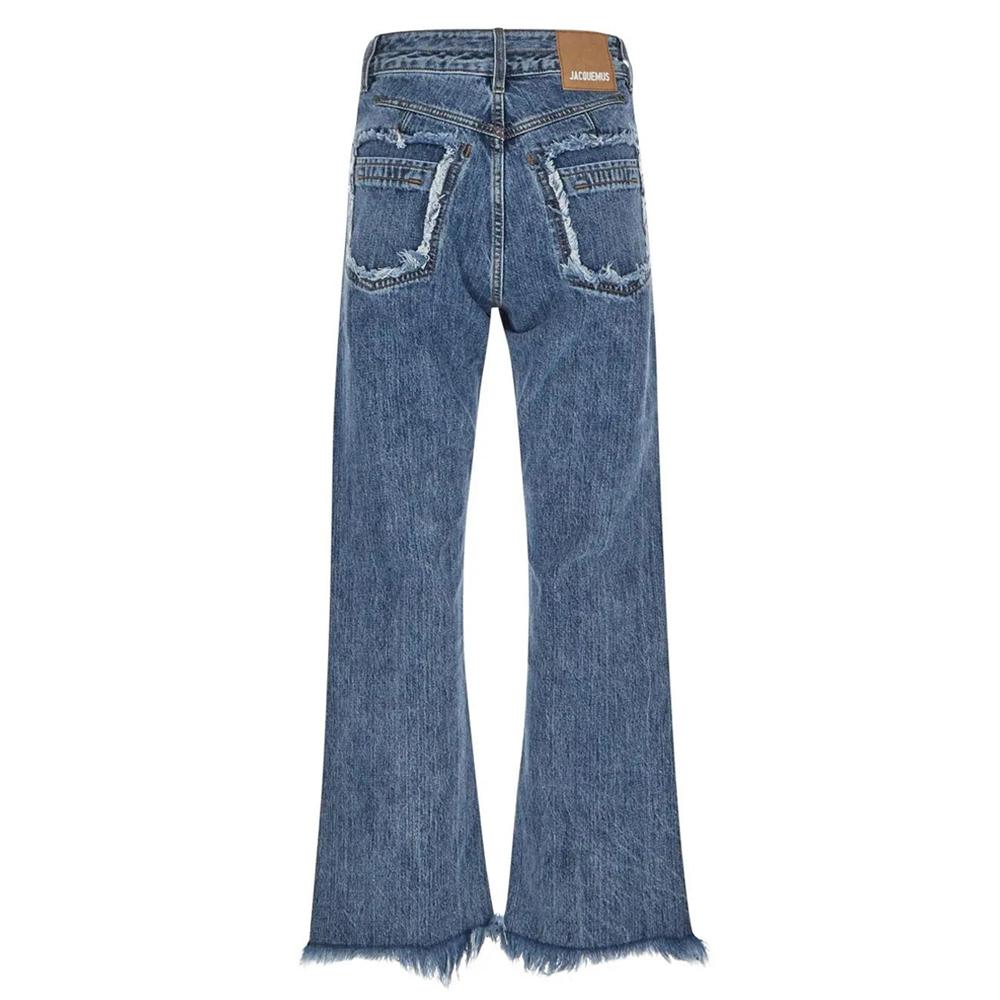 JACQUEMUS Fringe Trim Blue Denim Pants