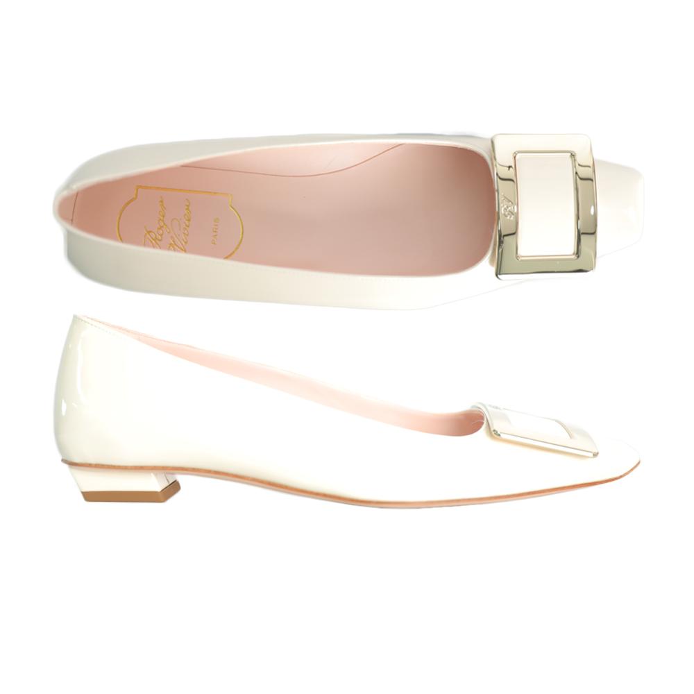 Roger Vivier Metal Buckle Ballerina Pumps Flat Heels White