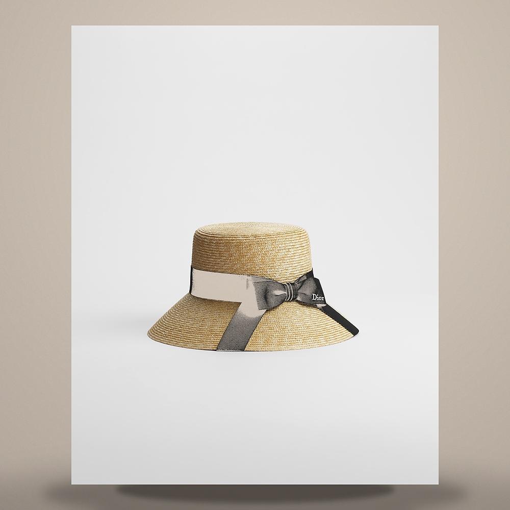 DIOR Teddy D Wide Brim Straw Bucket Hat Black Grosgrain CPB09225ESGG C100