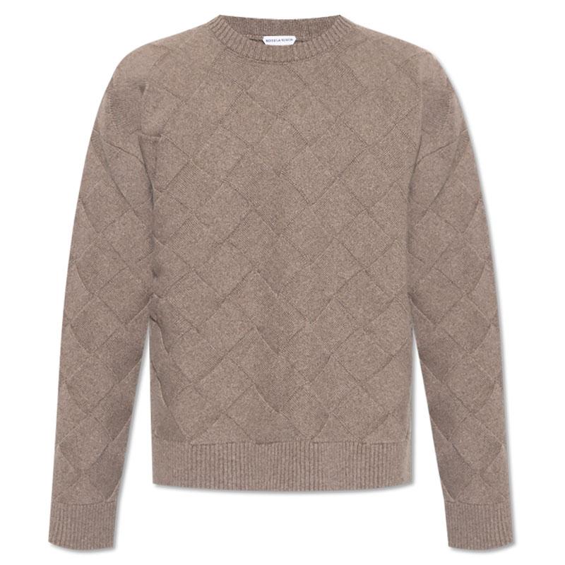 Bottega Veneta Brown Intreccio Wool Crewneck Sweater Men