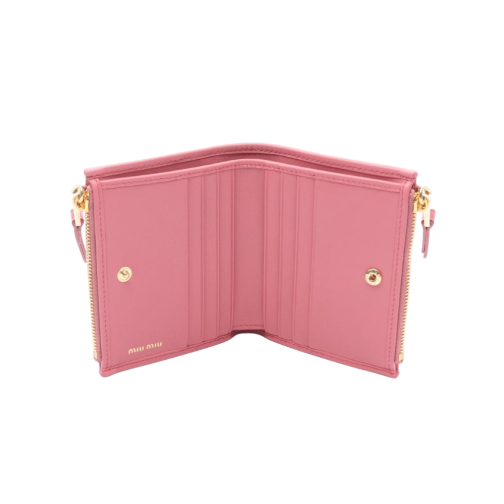 Miu Miu Small Matelassé Nappa Leather Bifold Wallet Pink Women