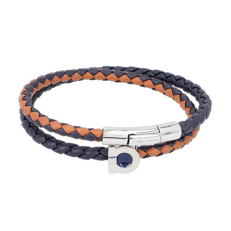 Ferragamo Gancini Two-Tone Braided Small Leather Men's Bracelet 77 0404 0791066