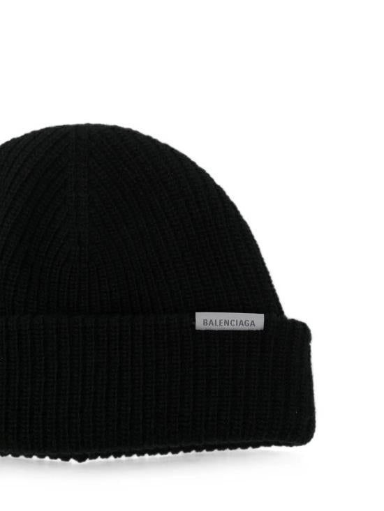 BALENCIAGA Black Wool Beanie Hat