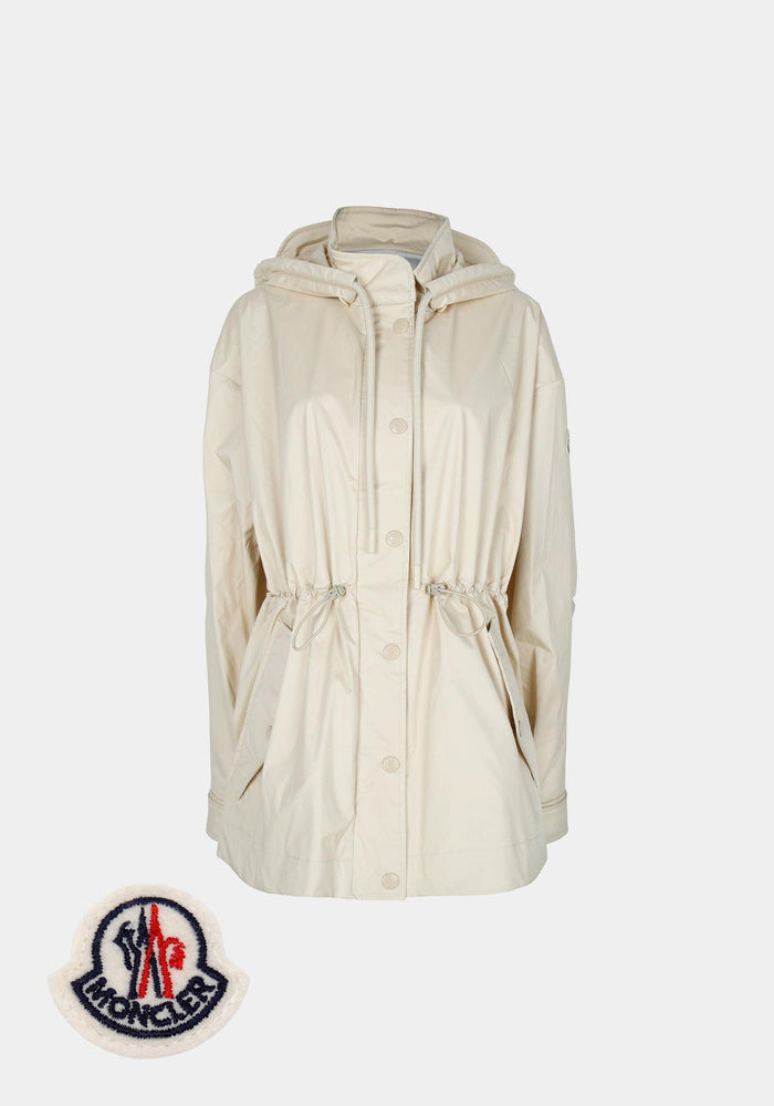 Moncler Ivory Valiere Hooded Windbreaker Rain Jacket