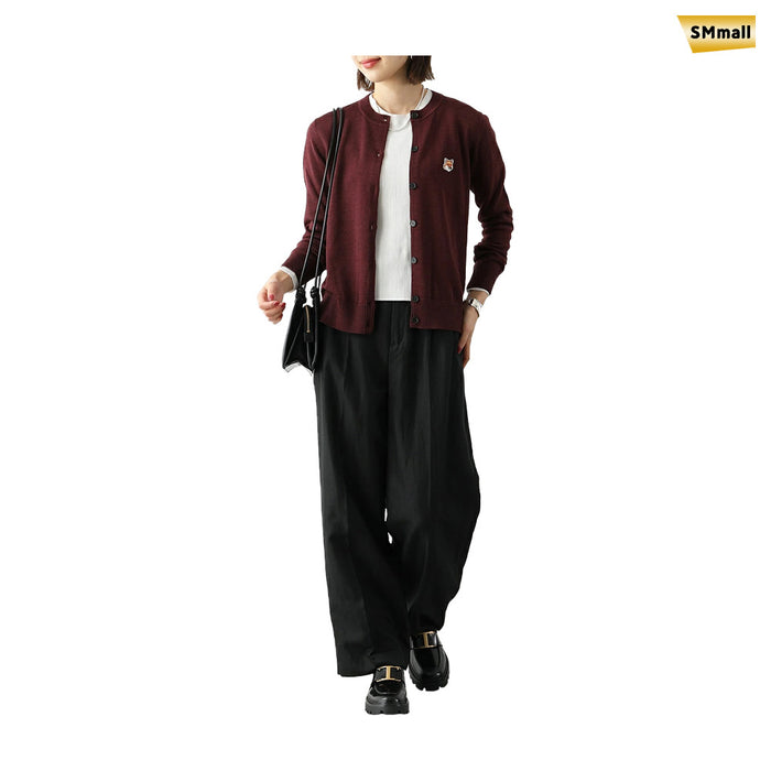 Maison Kitsune Fox Head Wool Cardigan Women Wine