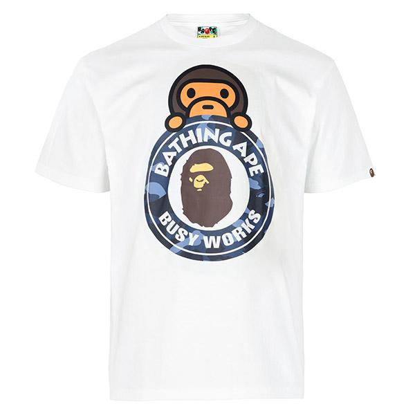 BAPE White Navy Camo Milo On Busy Works T-Shirt 002 TEM 301007M