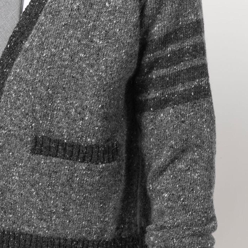 THOM BROWNE Diagonal Stripe V-Neck Mohair Cardigan for Men MKC367A Y1502 035