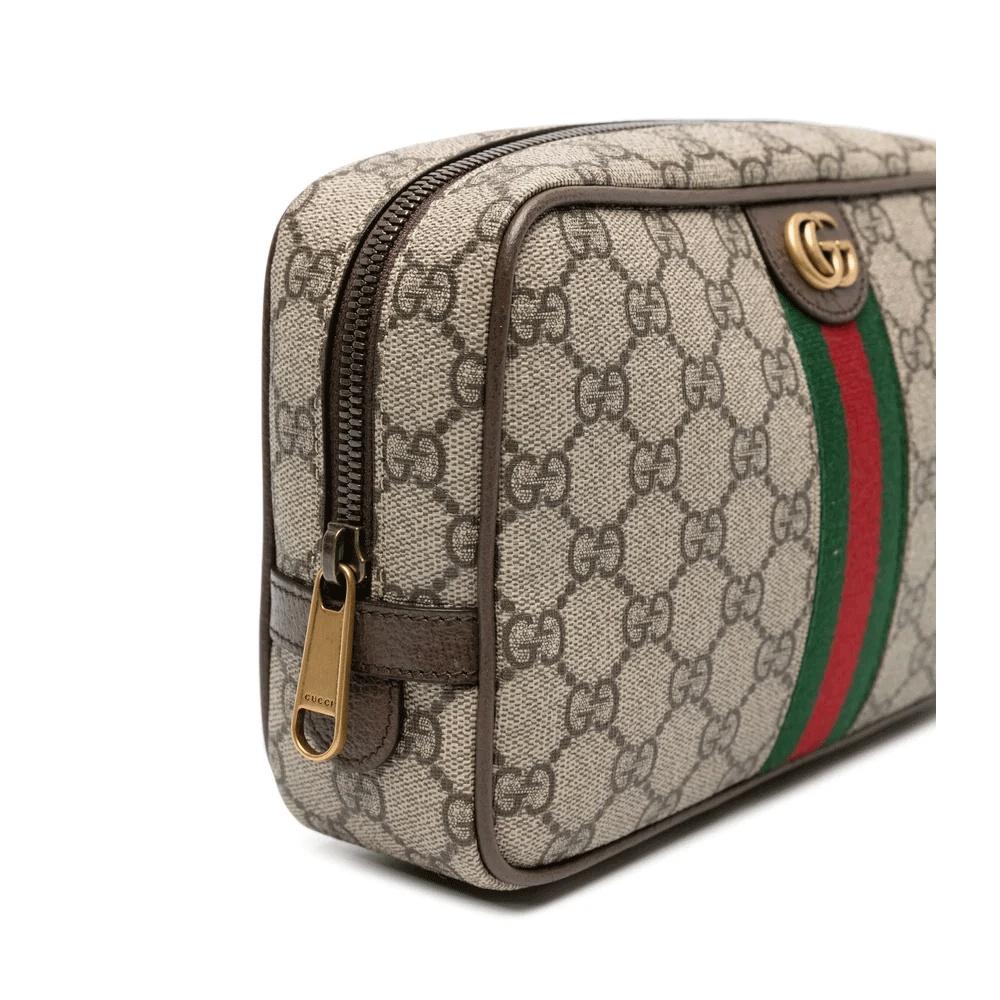 GUCCI Savoy Web Cosmetic Case Beige/Brown Canvas Clutch