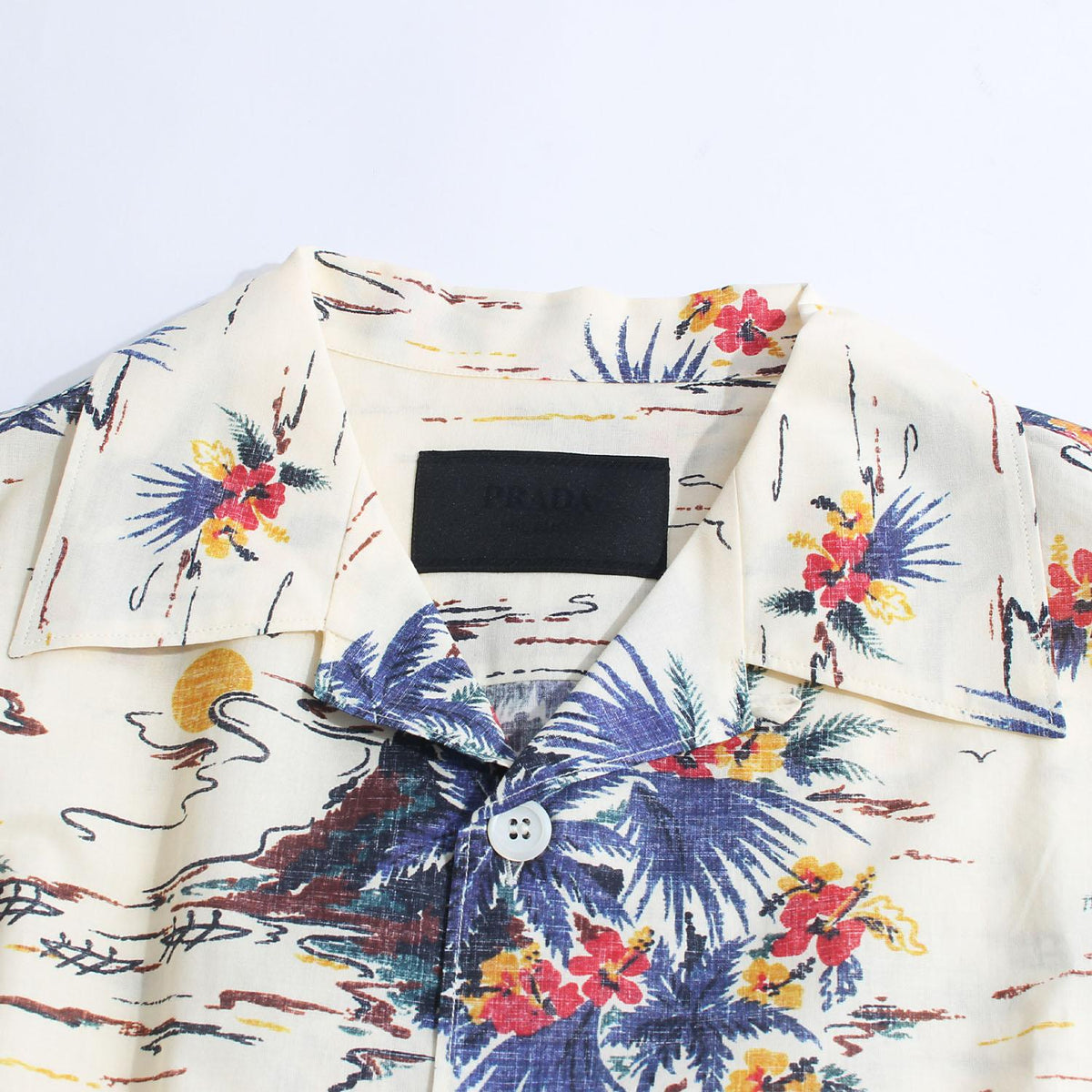 PRADA Vanilla Cotton Short-Sleeve Shirt with Triangle Logo Poc UCS414 16YK F0032